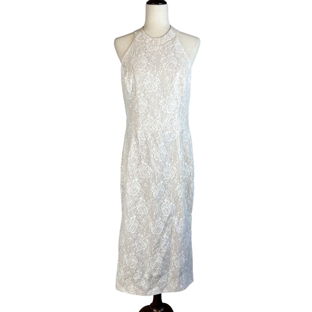 Dress The Population Cassie Halter Midi Dress Size XL White Floral Lace Sequin